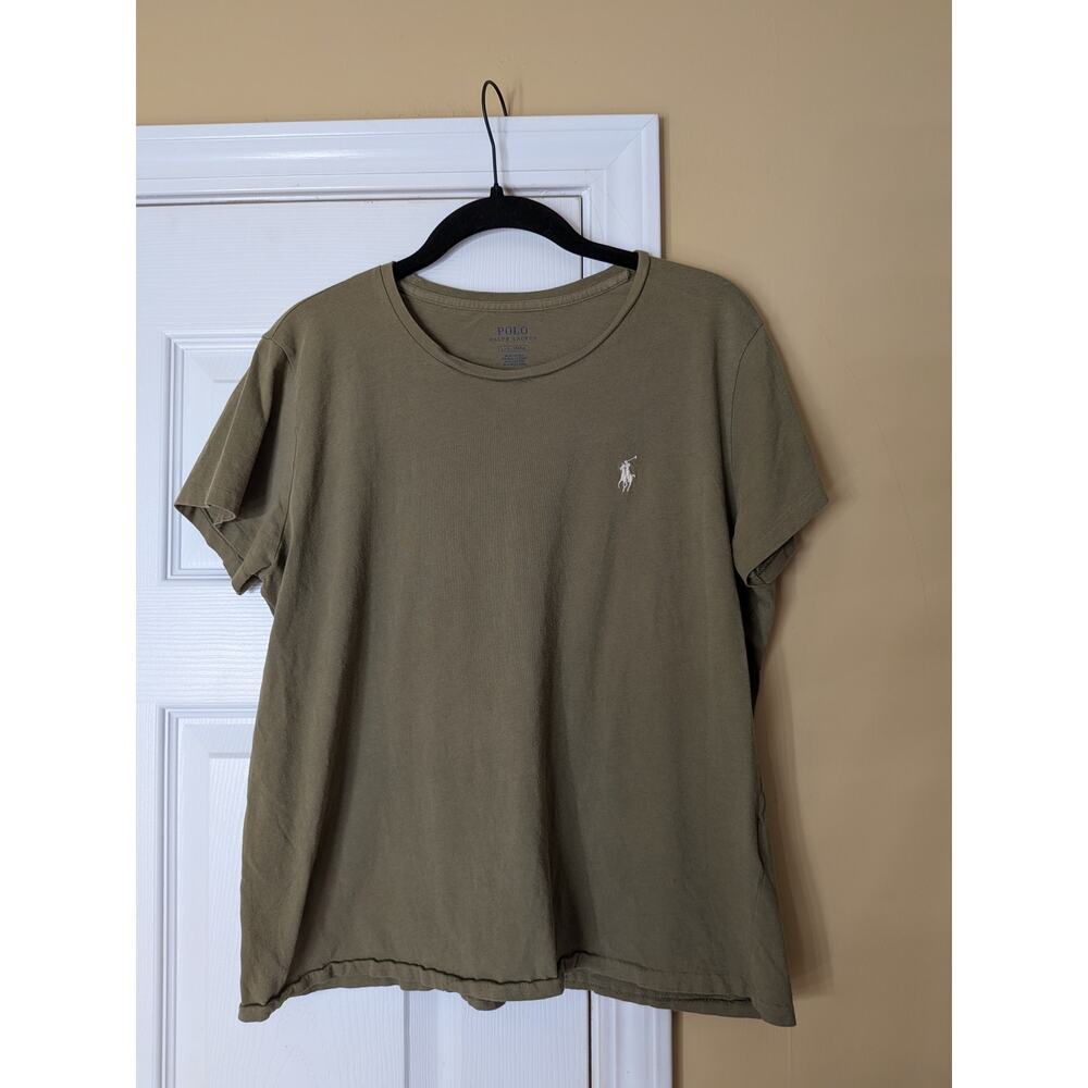Polo Ralph Lauren Cotton Tee Shirt Size Large Olive Green Minimalist Preppy Chic